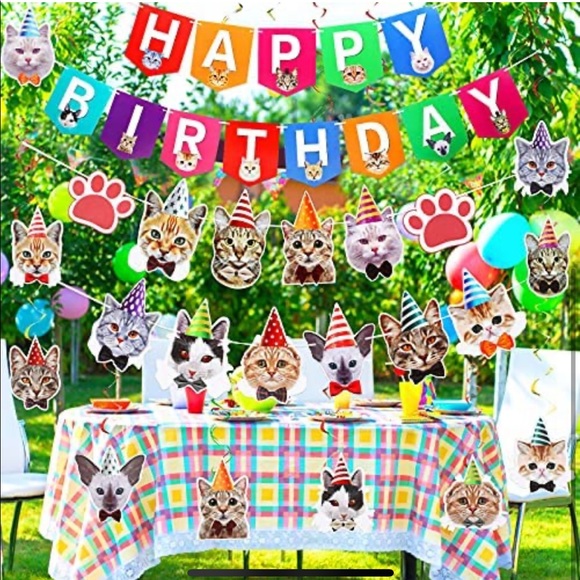 34 Pieces Cat Party Decorations Cat Faces Birthday Banner - Picture 7 of 7